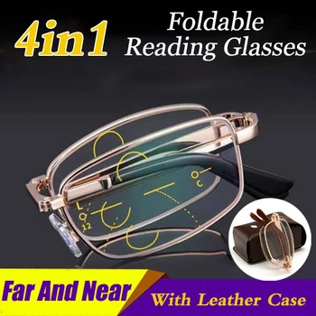 + 1,0 - +4,0 Sklopivi Kvalitetne Bifokalne Naočale Za Čitanje i za Muškarce i Žene Sklopivi Metalni Leće za Dalekovidost Diopters