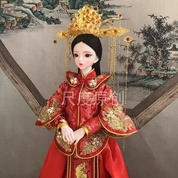 60 CM Lutke ručni rad Kineska Tradicionalna Svadba Crvena haljina make up Dugu periku Trendi odjeću Crown DIY 1/3 BJD Pravi lutka za djevojčice