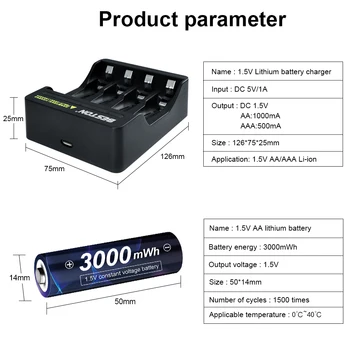 AJNWNM Originalna baterija baterija baterija baterija Baterija 1,5 v AA baterija je Litij-ionska Baterija AA 3000 МВтч Punjiva Baterija AA