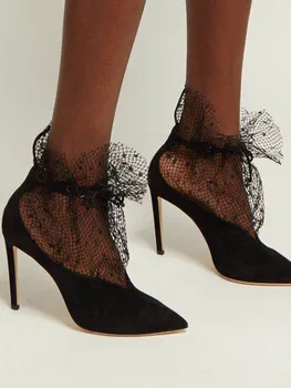 Crne čipke, ženske cipele, cipele na štikle, seksi kratke čizme u stilu zrele jeseni i zime isključivo dostupni širom svijeta