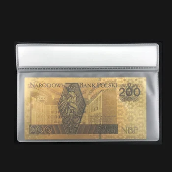 Dobra Novčanica Poljske 200 Poljskih zlota Zlatna Novčanica s Okvirom COA Od 24-karatnog Pozlaćena Zlatom za Poslovne Kolekcije