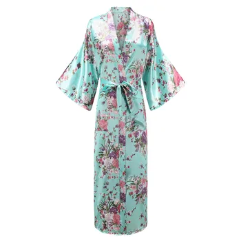 Elegantne tamno zelena ženski ogrtač do ankles, kimono, Osnovna odjeća, Raskošan cvjetni пижама s po cijeloj površini, Soft satin noćni odjeća, plus size