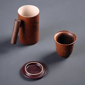Klasicni japanski stakleno keramička krigla uredski čajna šalica s poklopcem filter umetak grube keramike drvena ručka bubalo šalice za kavu i Posuđe za piće