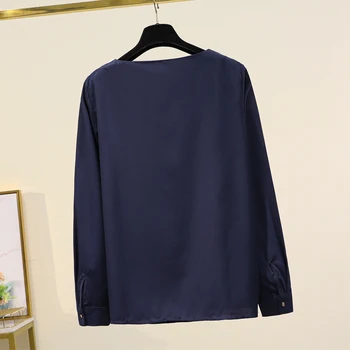 Luk s dugim rukavima Tamno Plava Plus Size Korejski Jesen Elegantne Modne Bluze I Majice Ženska Majica Veličine Odjeća Ženska 2021