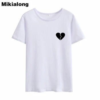 Mikialong 2018 Slomljeno srce Ljetna majica Ženska uzročnu majica kratkih rukava od pamuka Ulzzang Harajuku s okruglog izreza Polera Mujer