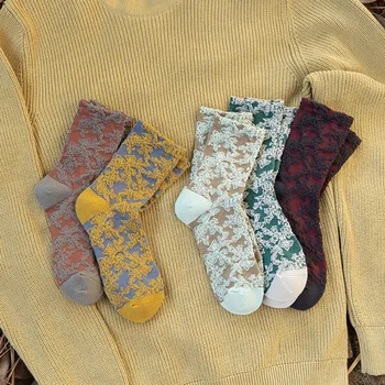 Novi Modni dizajner ženske duge čarape, Topla zima Harajuku Vintage Kawai Djevojka Dama Cvjetni Фамале Pleteni Duge čarape
