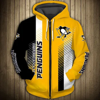 Pittsburgh muške Casual 3D majica zip sa kapuljačom crno - žuta linija Smiješno Crtani film Pingvin Print Majica sa pingvina