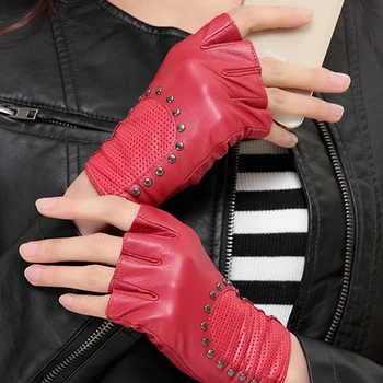Trendy ženske rukavice od prirodne Kože janjeće kože, Pola, Rukavice Bez Prstiju Fitness Bez Prstiju Rock-Punk Zakovice Rukavice Rukavice