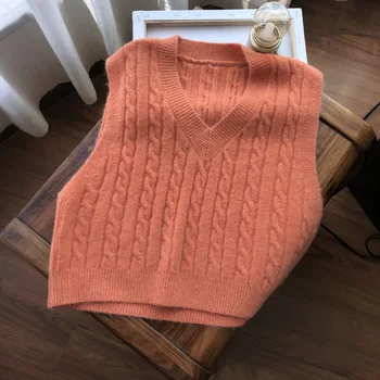 Twist pulover džemper, prsluk ženski 2021 jesen nova korejska verzija slobodan čist crveni prsluk s V-izrez vune pletene prsluk ženski