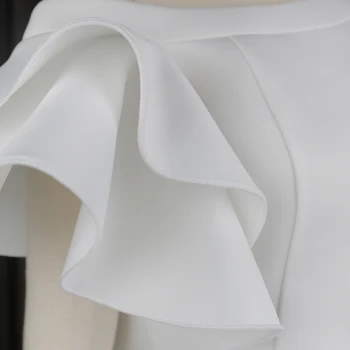 Veliki veličina Bijelu haljinu za žene za svadbene zurke Linija sa volanima kratkih rukava Čipkan šarenilo elegantan haljinu za prom 2022 Proljeće Ljeto