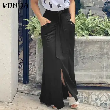 Večernje suknje 2021 VONDA Ženska večernja duga suknja Faldas De Mujer s visokim strukom i prorezom sprijeda Ravnici suknje Prevelike dna Femme