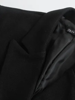 XNWMNZ donje crni kaput od полушерстяной smjese veličine s ovratnikom s lapels i dugim rukavima, наплечники, kaput za žene, jesen-zima 2021