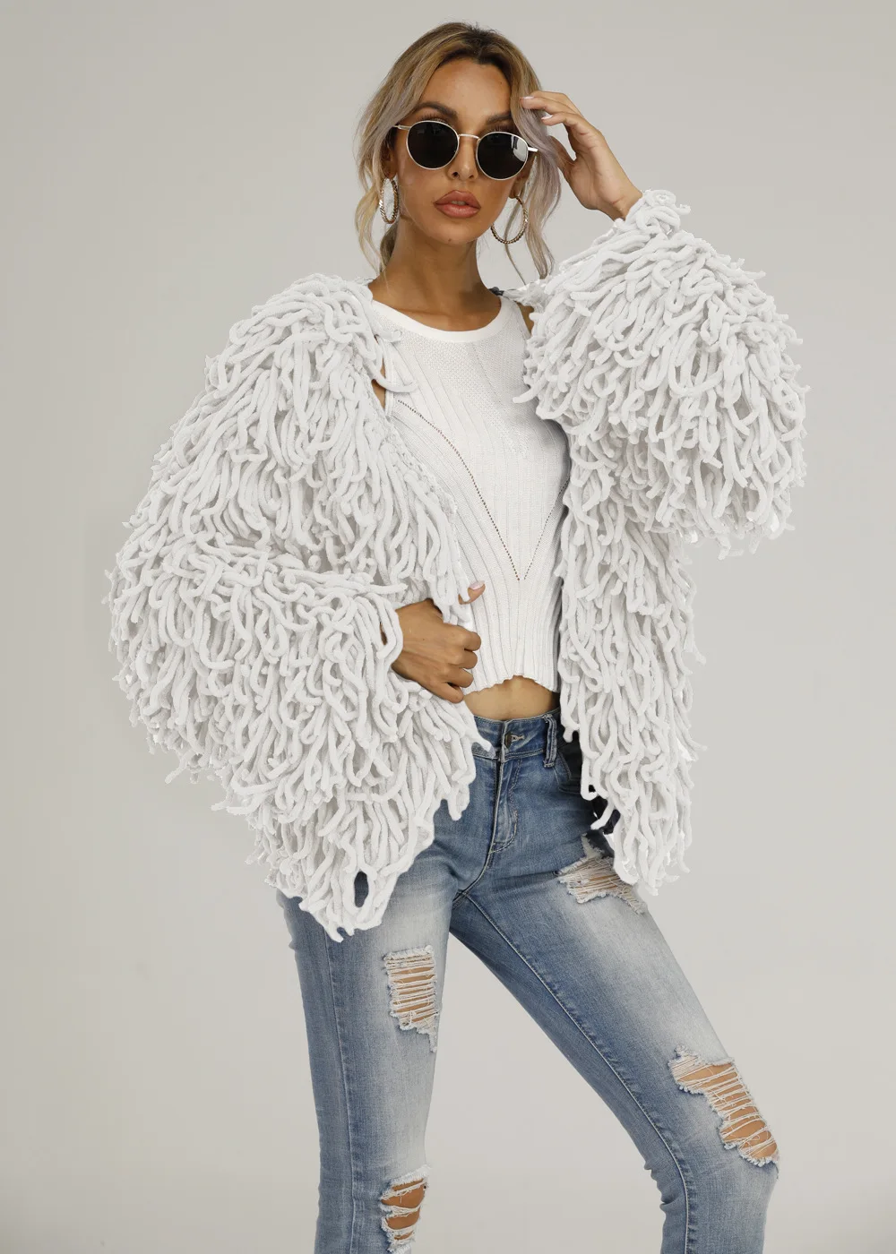 Jesen i zima novi vune vuna medo džemper s resama jakna individualnost košulje za žene 1