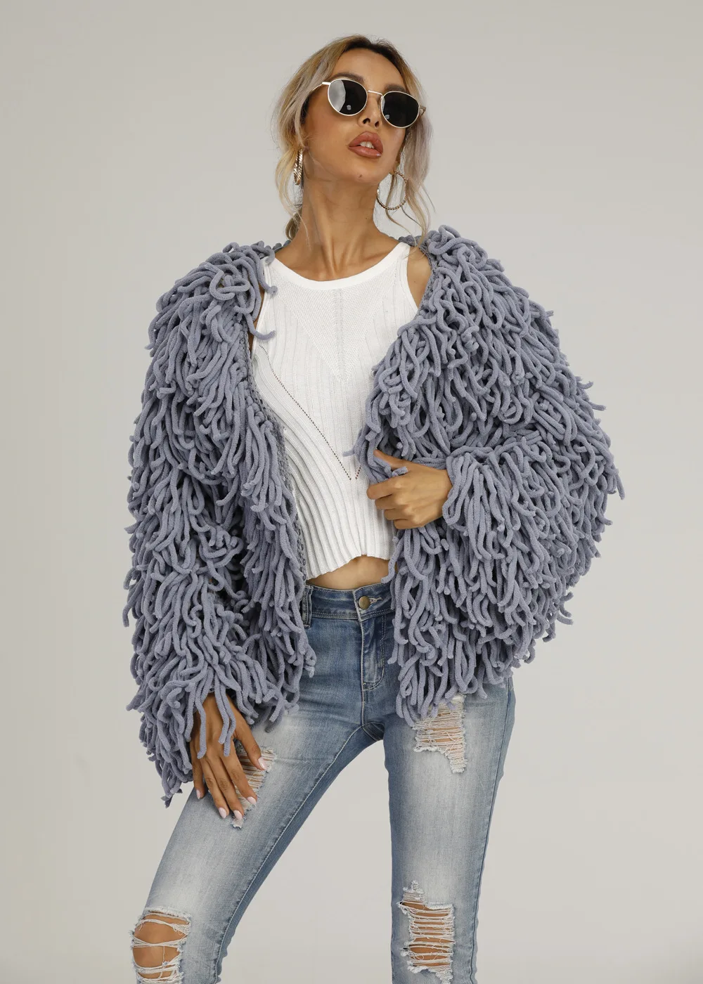 Jesen i zima novi vune vuna medo džemper s resama jakna individualnost košulje za žene 5