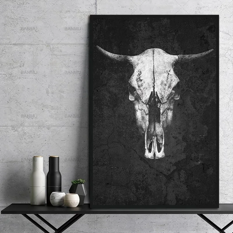 Nordijsko crno - bijela slika na platnu sa životinjama ukras za dnevni boravak zidni umjetnička slika na platnu, bez okvira 1