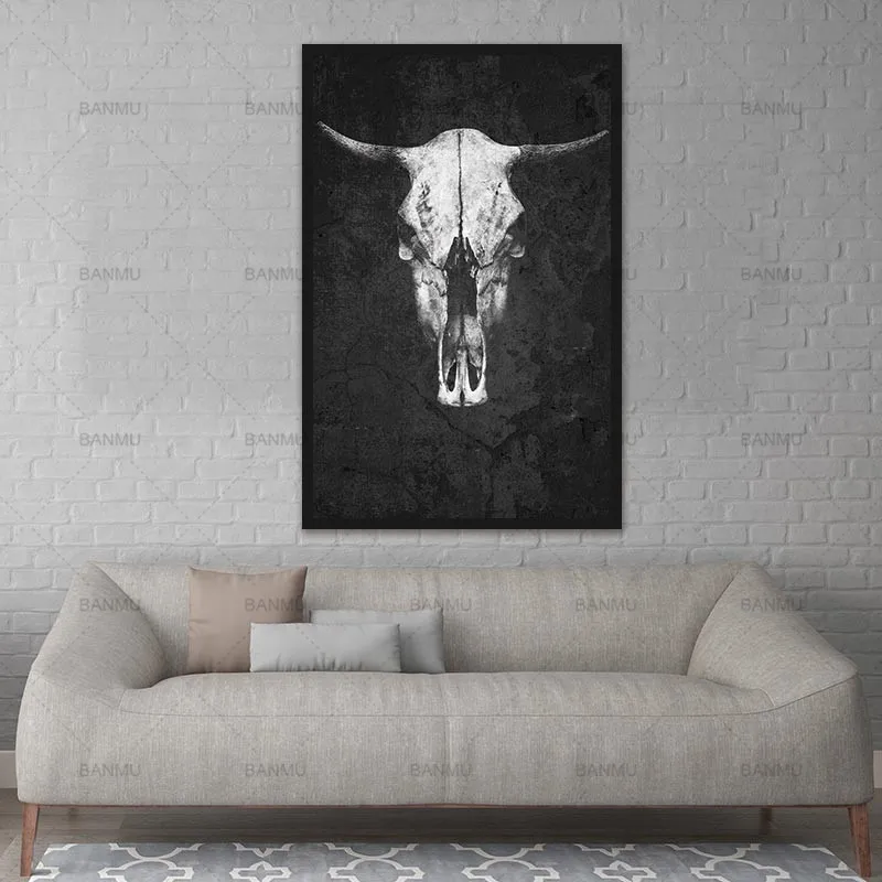 Nordijsko crno - bijela slika na platnu sa životinjama ukras za dnevni boravak zidni umjetnička slika na platnu, bez okvira 2
