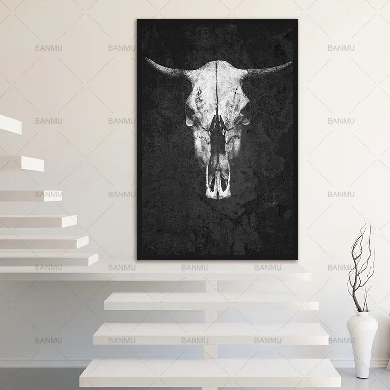 Nordijsko crno - bijela slika na platnu sa životinjama ukras za dnevni boravak zidni umjetnička slika na platnu, bez okvira 3