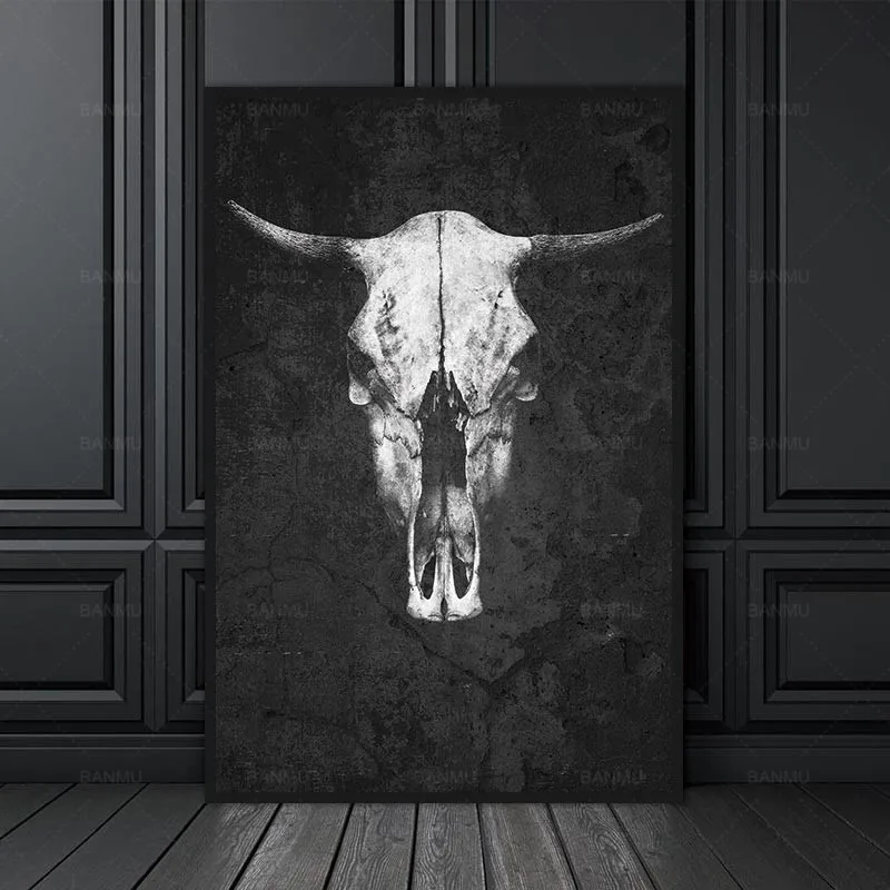 Nordijsko crno - bijela slika na platnu sa životinjama ukras za dnevni boravak zidni umjetnička slika na platnu, bez okvira 4