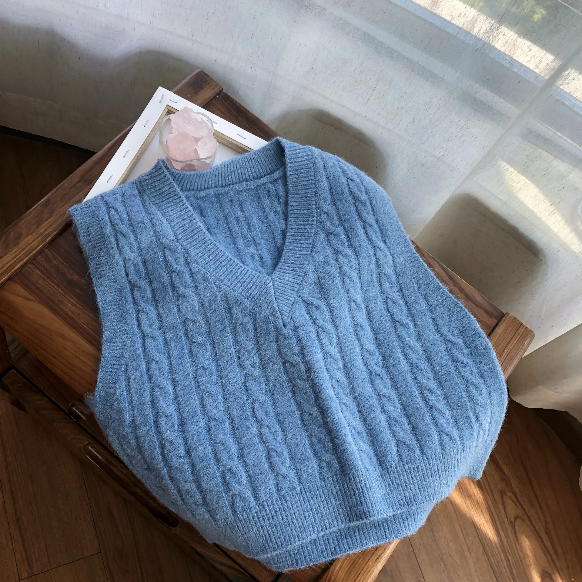Twist pulover džemper, prsluk ženski 2021 jesen nova korejska verzija slobodan čist crveni prsluk s V-izrez vune pletene prsluk ženski 3