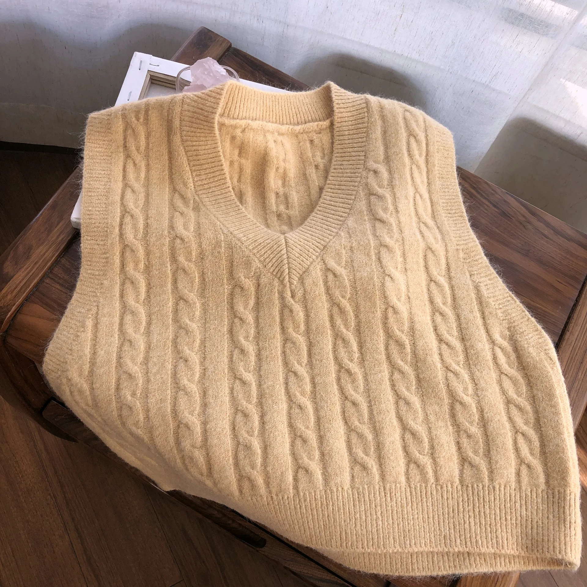 Twist pulover džemper, prsluk ženski 2021 jesen nova korejska verzija slobodan čist crveni prsluk s V-izrez vune pletene prsluk ženski 5