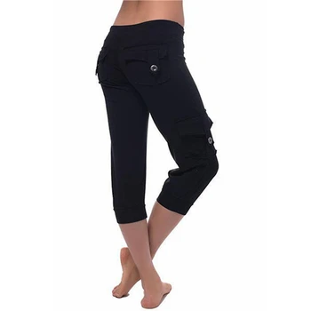 Ženske hlače dužine do kavijara Svakodnevne Hlače čipka-up s džep za fitness Ženske hlače Modni čvrste ženske jahaće hlače na zakopčane