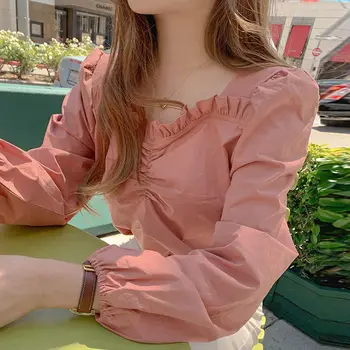 Ženske košulje Berba modni francuske s V-izrez i dugi rukav Elegantan ulične Casual odjeća Monotono Jednostavan Moderan jesen u korejskom stilu